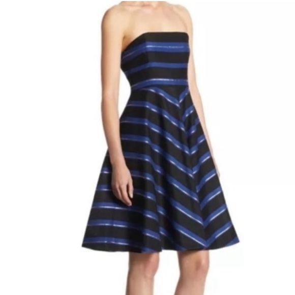 *NEW* Halston Heritage Strapless Metallic Stripe Fit Flare Dress - Picture 2 of 11
